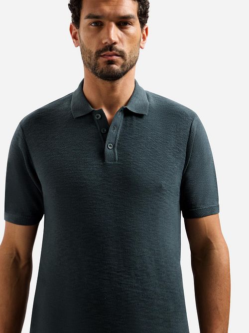 No Excess Knitted Slub Polo Shirt Dark Steel Model / Voorkant