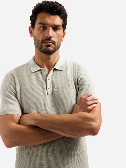 No Excess Knitted Polo Shirt Taupe Model / Voorkant