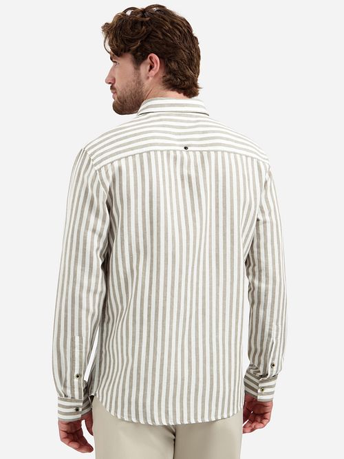 No Excess Skjorte Cotton Linen Stripes Taupe Model / Achterkant