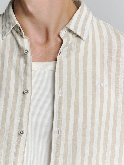 No Excess Skjorte Striper Beige Model / Detail