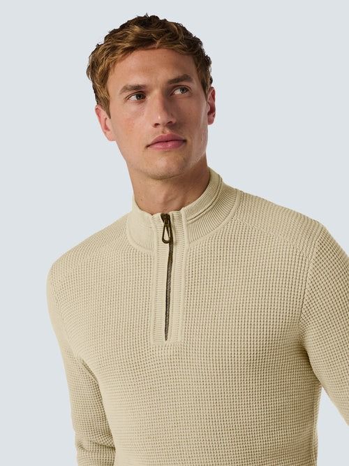 No Excess sweter z krótkim zamkiem Half Zip, struktura melange, beżowy Model / Detail