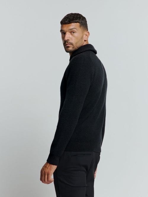 No Excess sweter z półzamkiem, dwukolorowy melanż, czarny Model / Zijkant