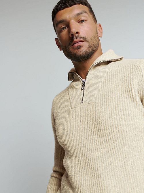 No Excess sweter z półzamkiem (Half Zip) w dwukolorowym melanżu, greige Product / Detail