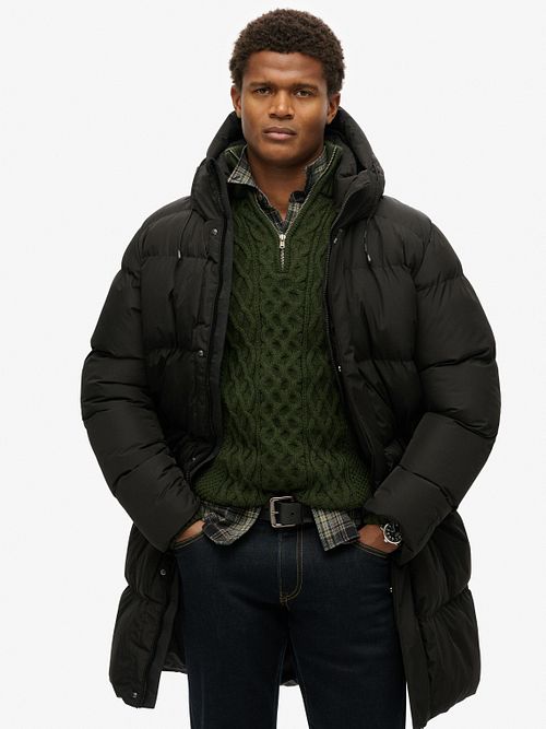 Superdry Veste Bouffante Long Hooded Noir Model / Voorkant