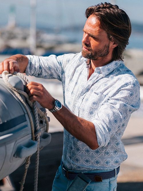 NZA Chemise Karson Linen Blend Bleu Model / Sfeerbeeld