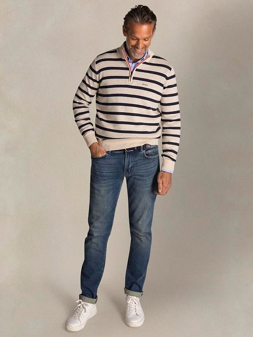 NZA Half Zip Trui Wanake Streep Ecru Model / Voorkant