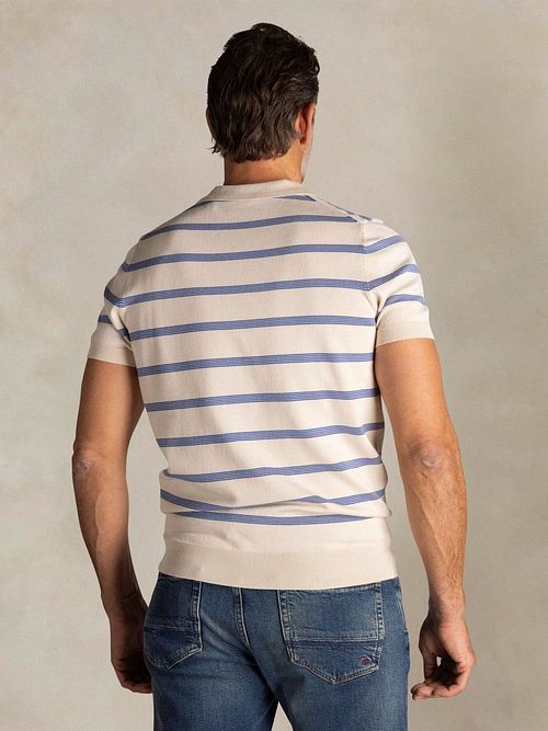 NZA Knitted Polo Shirt Stripe Ecru Model / Achterkant