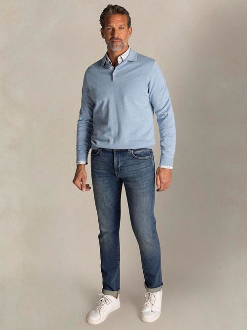 NZA Långärmad Knitted Polo Ljusblå Model / Voorkant