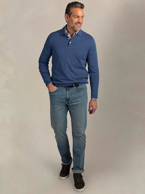 NZA Longsleeve Knitted Polo Shirt Blue Model / Voorkant