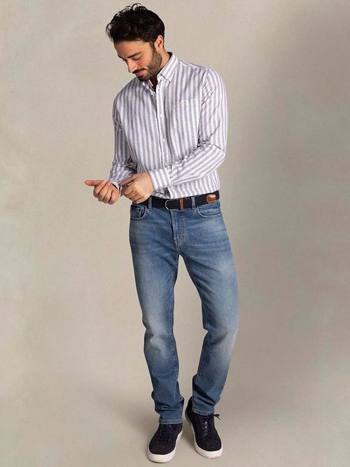 NZA Picton Camisa Rayas Verde Model / Voorkant