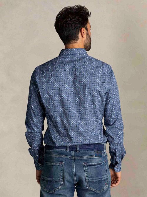 NZA Shirt Kylan Poplin Print Blauw Model / Achterkant