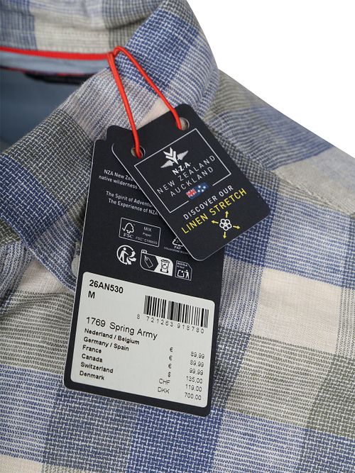 NZA Shirt Picton Linnen Blend Ruit Blauw