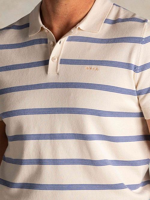 NZA Knitted Polo Stripe Ecru Model / Detail