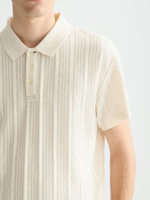 Scotch & Soda Stickad Piké Strukturerad Ecru Model / Detail