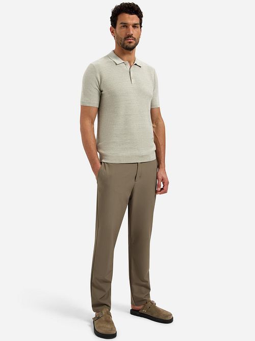 No Excess Knitted Poloshirt Taupe Model / Voorkant