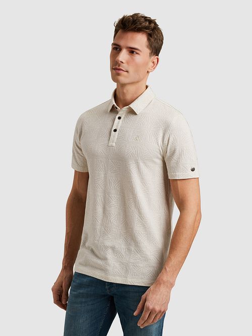 Cast Iron Polo med Jacquard-mønster i Ecru Model / Zijkant