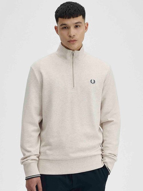 Fred Perry Half Zip Trøje Melange Beige Model / Voorkant