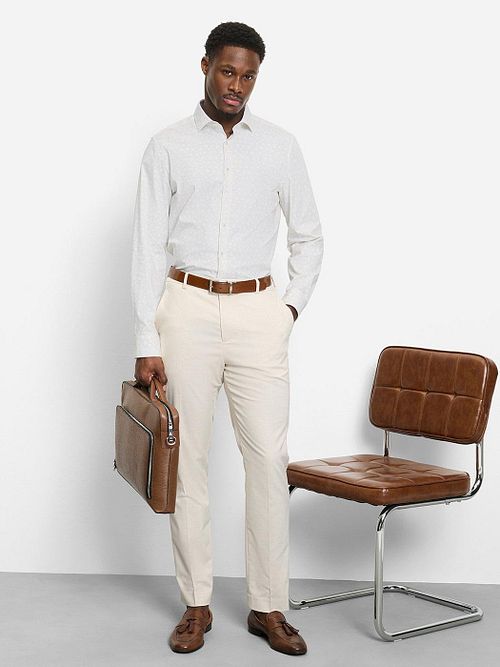 OLYMP Skjorte Level 5 Print Beige Model / Voorkant