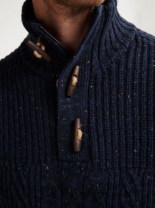 Petrol maglione a trecce half zip Hamilton Navy Model / Detail