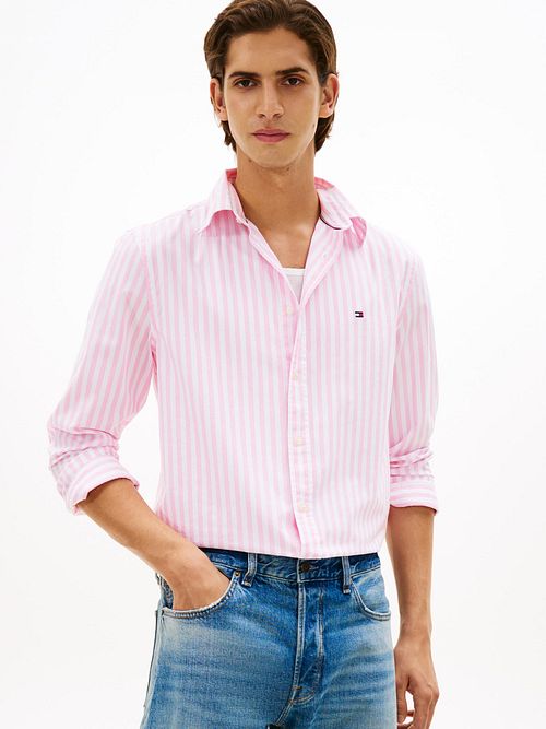 Tommy Hilfiger Poplin Hemd Streifen Rosa Model / Voorkant