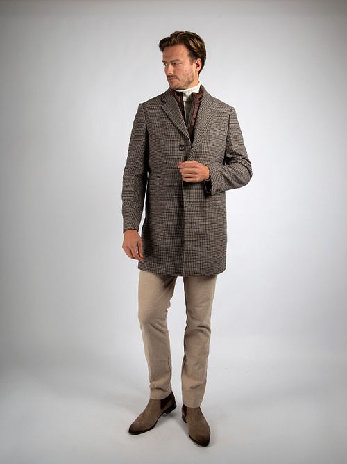 Płaszcz wełniany Suitable Pepita w kolorze beżowo-kamelowym Model / Voorkant