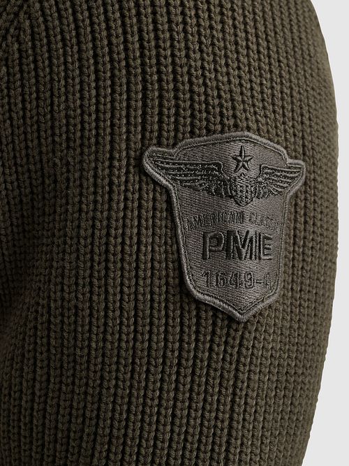 PME Legend Half Zip Structure Sweater Beluga Grün Model / Detail