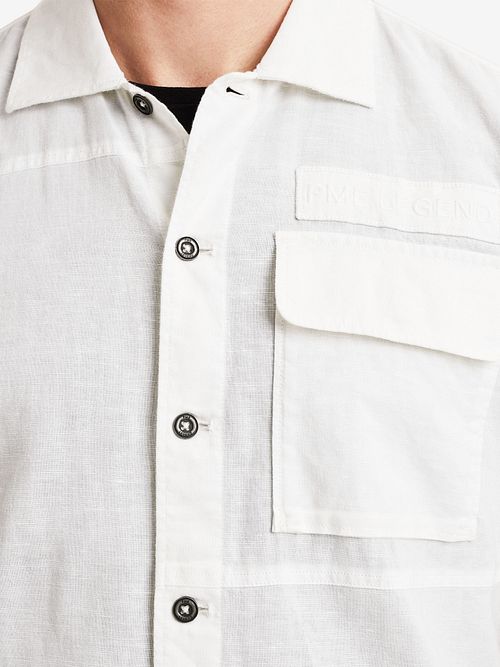 PME Legend Short Sleeve Hemd Linen Blend Weiß Model / Detail