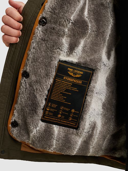 PME Legend Hydropacker Parka Olive Green Model / Detail