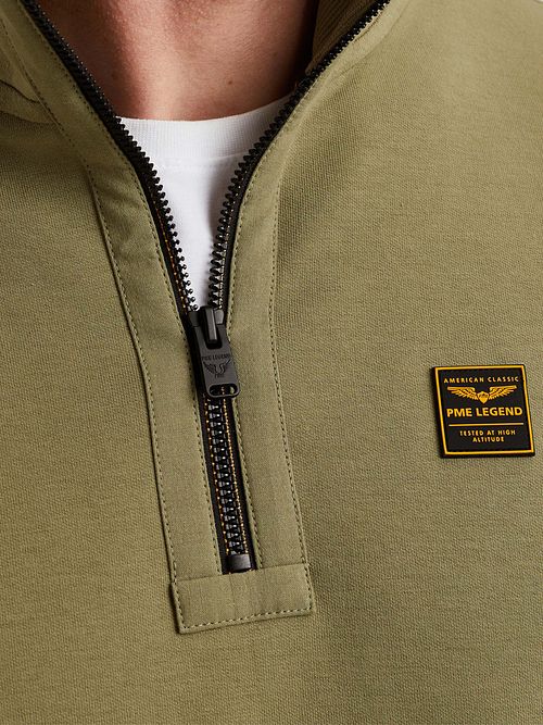 Maglione PME Legend con mezza zip in jersey interlock olive Model / Detail