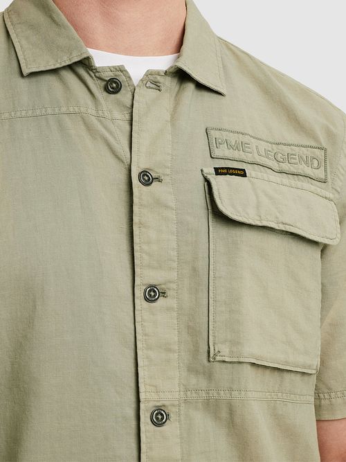 PME Legend Short Sleeve Overhemd Linen Blend Groen Model / Detail