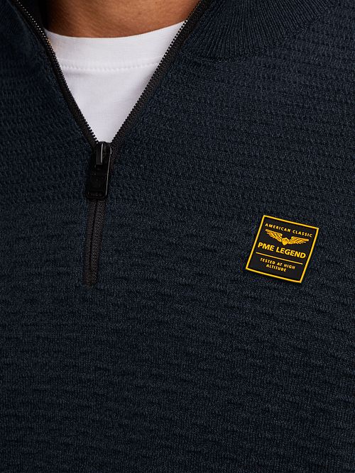 PME Legend Pull Structure Mouliné Half Zip Marine Model / Detail