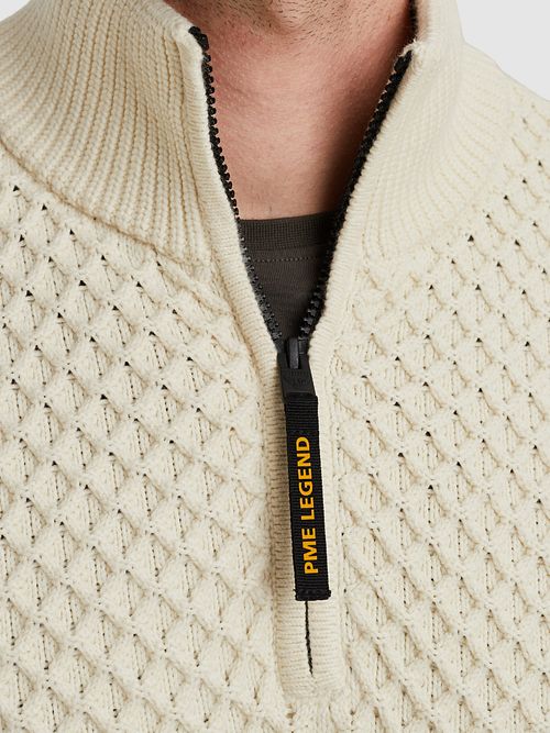 PME Legend Half Zip Structure Sweater Ecru Model / Detail