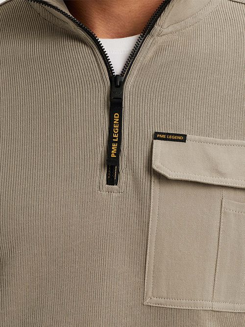 PME Legend Half Zip Sweater Interlock Jersey Khaki Model / Detail
