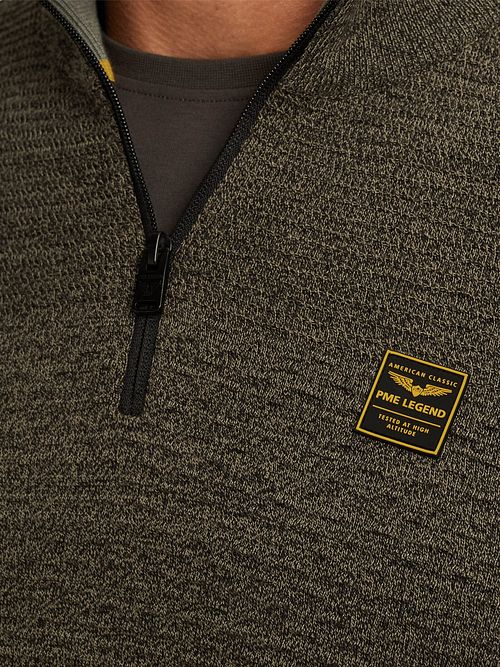 Sweter PME Legend Half Zip Structure Mouliné w kolorze przygaszonej zieleni Model / Detail