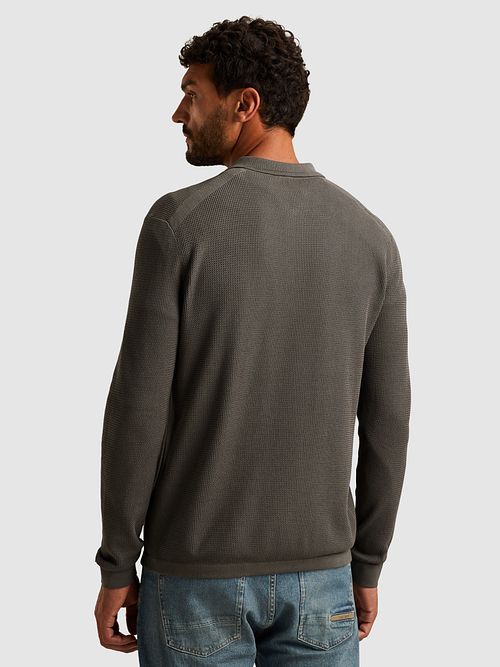 Polo Cast Iron a manica lunga con mezza zip e struttura, antracite Model / Achterkant