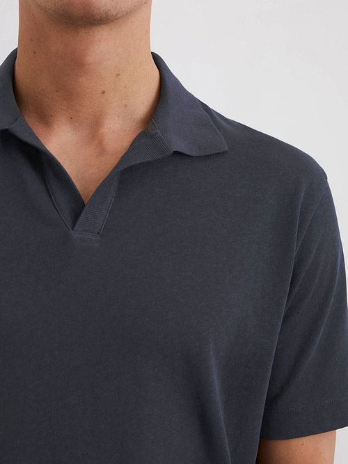 Polo Marc O'Polo Riva in misto lino blu navy Model / Detail