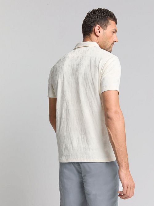 Polo No-Excess Terry Jacquard Ecru Model / Achterkant