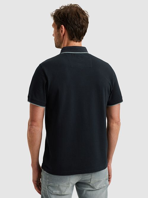 Polo PME Legend z dzianiny piqué z logo, granatowe Model / Achterkant