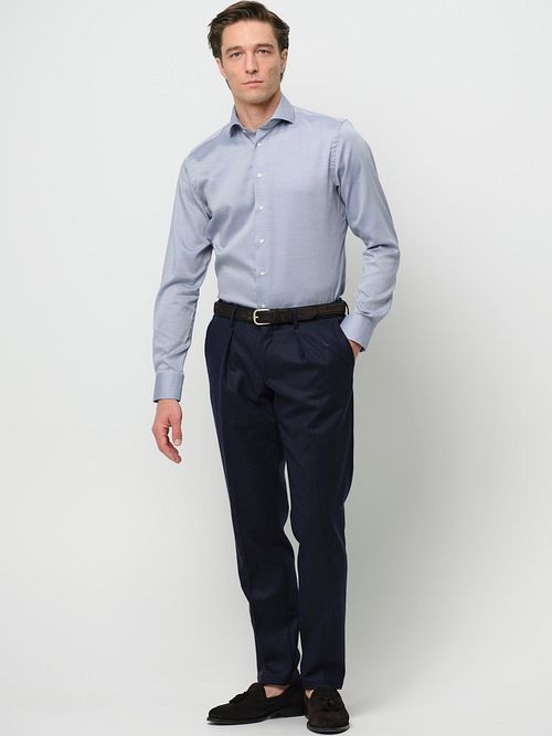 Profuomo Basketweave Overhemd Blauw Model / Voorkant