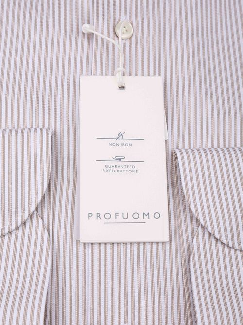 Profuomo Chemise Twill Rayures Beige