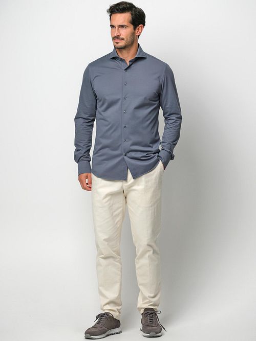 Profuomo Chemise Maille Japonaise Bleu Denim Model / Voorkant