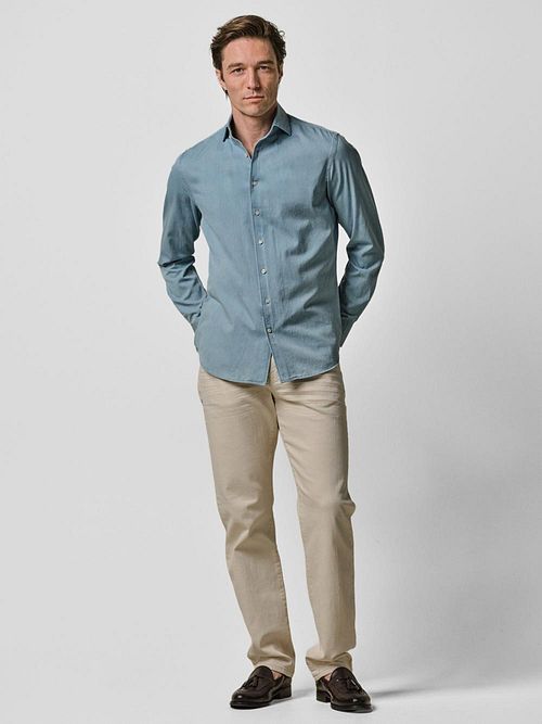 Profuomo Chemise Twill Denim Bleu Clair Model / Voorkant