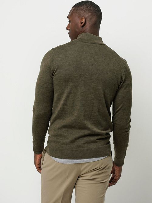 Profuomo Half Zip Pullover Merinoull Olivgrön Model / Achterkant