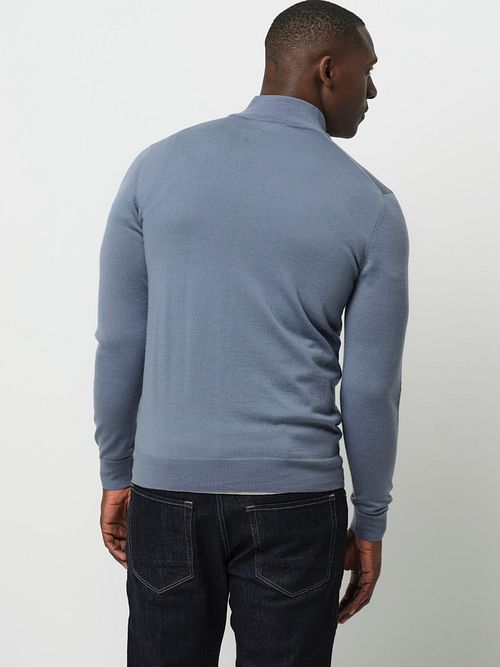 Profuomo Half Zip Pullover Merinowol Blauw Model / Achterkant