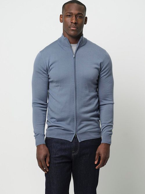 Profuomo Halvzip Tröja i Blå Merinoull Model / Voorkant
