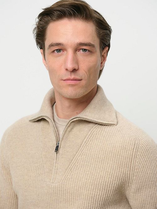 Profuomo Half Zip Pullover Wool Sand Model / Voorkant