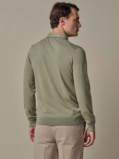 Profuomo Longsleeve Polo Shirt Luxury Basic Green Model / Achterkant