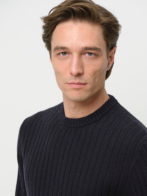 Profuomo Pullover Rib Wool Blend Navy Model / Detail