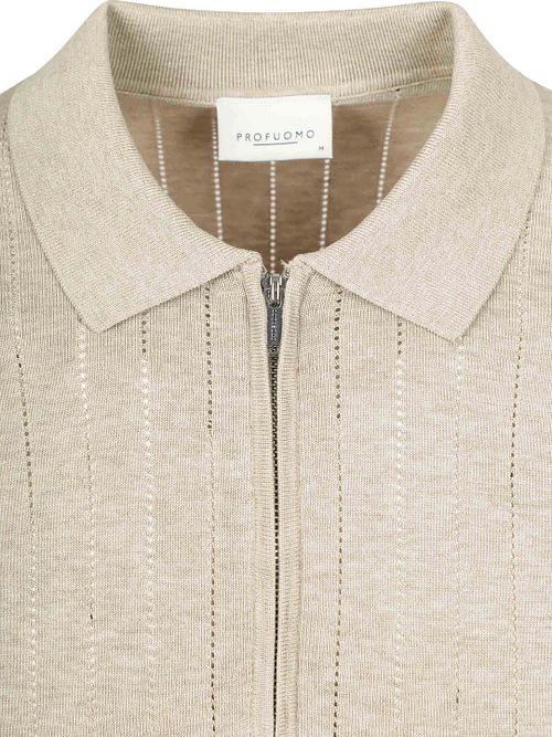 Profuomo Knitted Half Zip Polo Dropneedle Beige Product / Detail