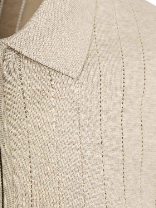 Profuomo Knitted Half Zip Polo Shirt Dropneedle Beige Product / Detail